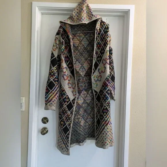 Northern Angel Anthropologie Long Cardigan Boho Duster Aztec Print Sweater S/M - Picture 3 of 11